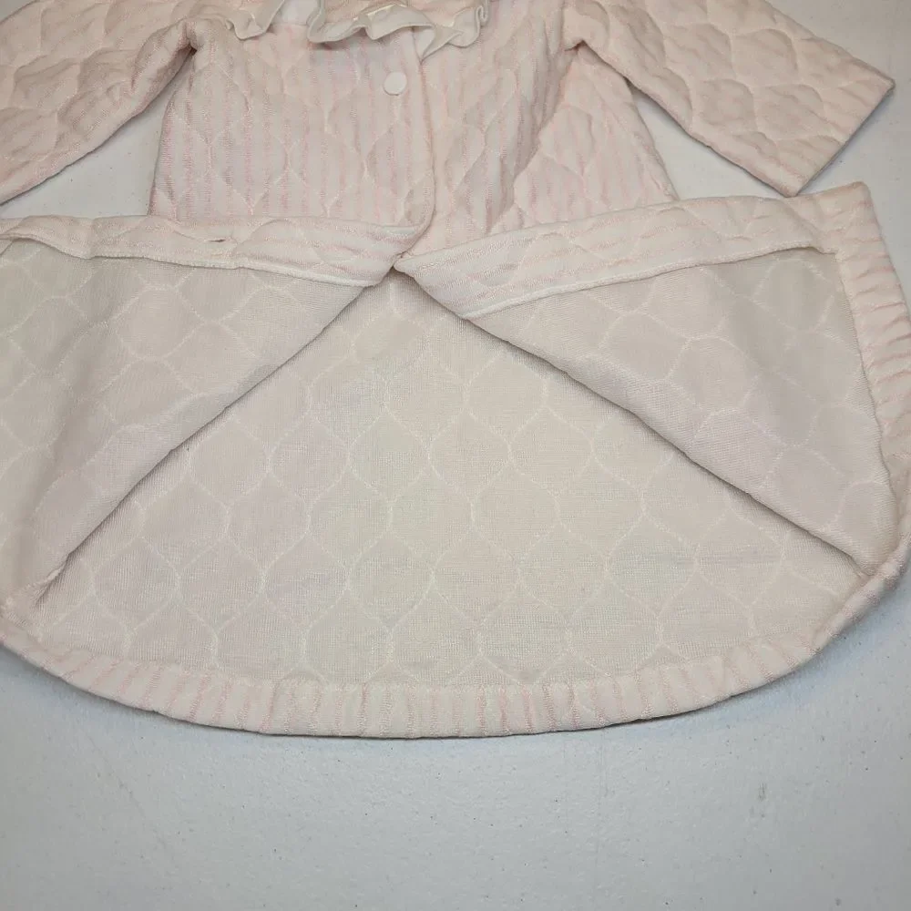 Kandlesticks Vintage Quilted Pink Robe House Coat Pink Stripes with Ruffle